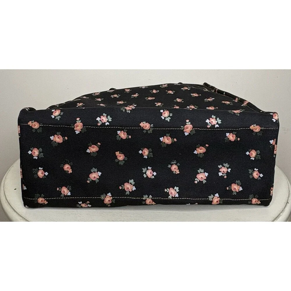 Rare COACH Sharky Canvas Tote Bag Floral Black Leather Trim Limited Edition EUC